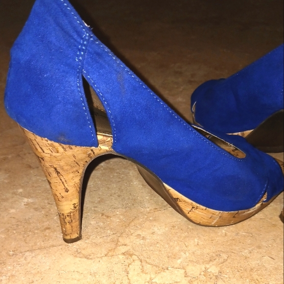 Cobalt Blue Cork Heels - Picture 8 of 9